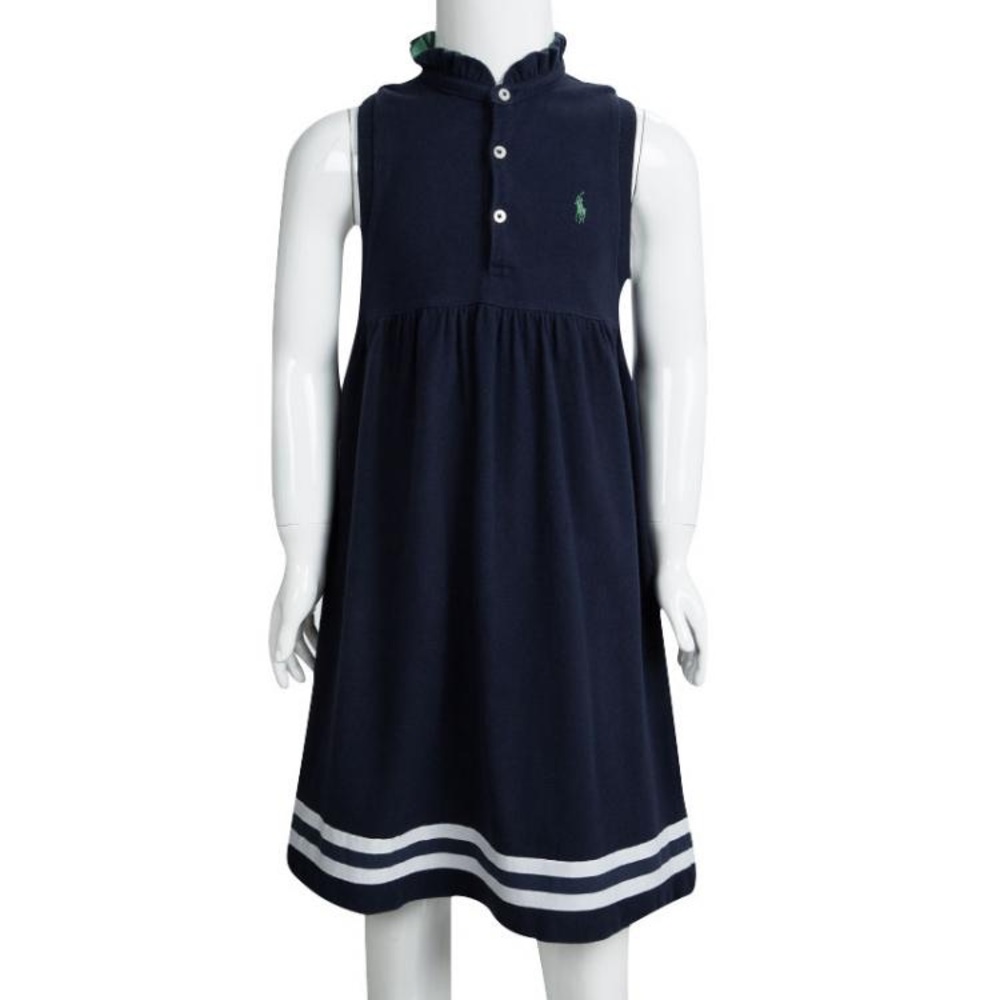 Ralph Lauren Navy Blue Kids Dress with White Accents